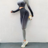 Seamless Sport Set 3PCS Fitness Sports Suits Gym Bra Long Sleeve Crop Top Shirts High Waist Running Leggings Workout
