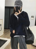 Zipper Hooded Sweater Knitted Cardigan Jacket Women's 2024 Autumn New Loose Lazy Style Outer Coat-Outfit