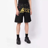 Sales Hip-Hop Flying Dog Printed Denim Shorts Men's High Street Trend Brand Ins Leisure Five-Cent Pants-Outfit