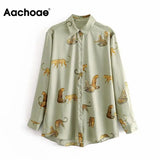 Leopard Stylish Shirt Women Turn Down Collar Office Fashion Female Blouse Long Sleeve Plus Size Lady Tops Blusa