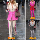 Women Suit Blazers VONDA Ladies Casual Lapel Coats Color Patchwork Autumn Office Formal Long Sleeve Thin Pant Sets no