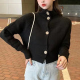 Style Commuter Sweater Jacket Women's 2024 New High-Neck Blouse Vintage Single-Breasted Knitted Cardigan Trend-Outfit