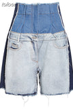 Hit Color Denim Shorts For Female High Waist Women's Casual Wide-legged Shorts Fashion Streetwear Tide New