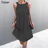 Sleeveless Beach Dress Women O-neck Cotton Casual Loose Oversize Mini Dress 2022 Fashion Boho Woman Sundress Robe