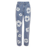 2024 Men's And Women's New Street Fashion Printed High-Waisted Straight Tube Slim Jeans-Outfit