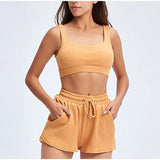 Solid Sportswear 2 Two Piece Sets Women 2021 Crop Top And Drawstring Shorts Matching Suits Summer Athleisure Outfits