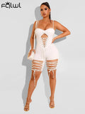 Summer Sexy Rompers Womens Jumpsuit Sleeveless Black One Piece Outfits Jumpsuit Hollow Out Bandage Rompers Playsuits