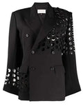 Fashion Women's Blazer Notched Collar Hollow Out Design Double Breasted Solid Color Suit Jackets Spring 2023 New