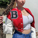 2021 Patchwork Crop Jacket Varsity Women Autumn Winter Casual Oversized Fashion Baseball