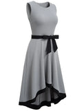 Vintage O-Neck Sleeveless Solid Bow A-line Midi