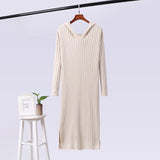Warm Long Sleeve Women Sweater Hooded Dress Autumn Winter Woman Slim Dress Fashion Solid Warm Autumn Knitting Cotton