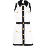 STREET Newest 2022 Designer Women's Turn-down Collar Buttons Monogram Jacquard Sleeveless Sheath