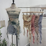 Dyed Lotus Leaf Edge Mesh Shaft Irregular Ribbon Thin Belt Wrapped Bra Vest Top