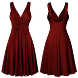 Suspension V-Neck Commuting Mid-Rise Mid-Rise Dress Solid-Colored
