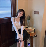Sunscreen Short Strap V-neck Knitted Top Women's Summer Autumn Viscose Fiber Small Cardigan Thin long-sleeved
