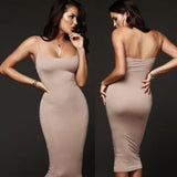 Women Lady V-Neck Pencil Dress Solid Color Backless Spaghetti Strap Bodycon Slim Slip Dress Summer Beach Sundress-Outfit