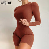 Long Sleeve Rompers Womens Jumpsuit Female One Piece Outfit Ribbed Black White Short Bodycon Jumpsuit Women Playsuit