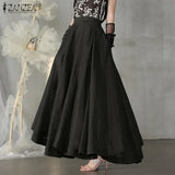 Women Maxi Long Skirts ZANZEA Summer Skirts Jupe Vintage Solid High Waist A-line Party Skirt Female Work Faldas