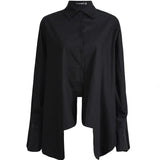 Women Pleated Big Size Irregular Blouse New Lapel Long Sleeve Loose Fit Shirt Fashion Tide Spring Autumn 2023