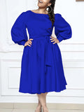 Women's Clothing 2025 Spring New Long-Sleeved Round Tie With Solid A-Dress
