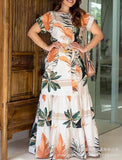 New Women's Wear E-Commerce Orange Flower Positioning Printing Dress Women's Spot-Outfit