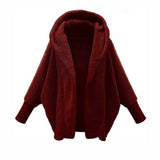 Autumer Winter Faux Fur Coat for Women Thick Loose Casual Hoodies Jackets Warm Batwing Sleeve Over Size Streetwear