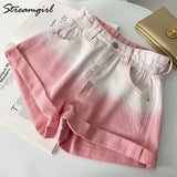 High Waist Gradient Pink Denim Shorts Women Summer 2022 Fashion Green A Line Short Jeans Pink Shorts Jeans