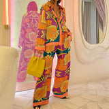 Toloer 2024 Women's Print Long Sleeve Shirt Ethnic Style Trousers Casual Fashion