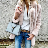 new style solid color long-sleeved lapel women's fluffy