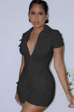 Turndown Collar Short Sleeves Tight Rompers with
