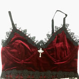 top Vintage Gothic Velvet Black Women Camis Grunge Punk Sexy Lace Trim Bodycon Crop Tops Elegant Backless Emo Streetwear-Outfit