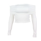 Toloer 2023 New Sexy Hot Girl One-Line Shoulder Slim And Versatile Long-Sleeved T-Shirt