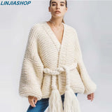 handmade Women cardigan knitted sweater v neck solid beige gray pink loose long sleeve casual outwear autumn winter