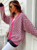 Casual Line With Print V Neck Long Sleeve Cardigan