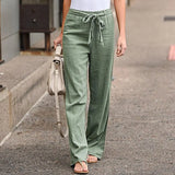 Simple Comfortable Elastic Waist Linen Trousers