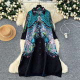 Folded Dress Women's Autumn 2025 Retro Collar Long Sleeves Loose A-Word Printing