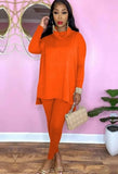Solid Turtleneck Long Sleeve Loose Top and Match Pants Two Piece