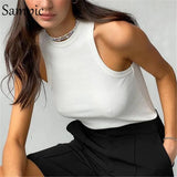 Underwear 2021 Summer Ribbed Knitted Sexy Square Collar White Crop Tops Casual Women Off Shoulder Tank