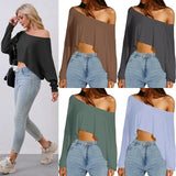 Street Style Languid Shoulders Loose Simple Leisure Long-Sleeved Shawl Hottie Umbilical Thin