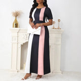 Women's Clothing New Temperament Fashion Hit-Colored Dress Short-Sleeved Skirt Large