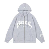 New Retro Zipper Sweater Gothic Letter Star Hoodie Trendy Men's Casual Outer Suit-Outfit