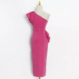 Sexy Dress For Women Ruffles High Waist Diagonal Colalr Sleeveless Ruched Plus Size Split Long Dresses Female
