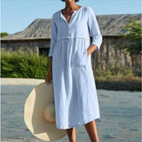 Size Shirt Dresses Linen Women Summer Sundress Beach Holiday 2021 Vintage Robe Solid Loose Autumn Midi Cotton Dress
