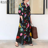 Elegant Printed Shirt Dress Women's Autumn Sundress ZANZEA Casual Long Sleeve Maxi Vestido Female Lapel Button