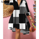 Print A-line Dress Women V-neck Long Sleeve Big Hem Loose Vintage Dress 2022 Elegant Ladies Party