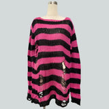 Gothic Punk Hole Stripe Tshirt Women Pastel Goth Fairy Grunge Harajuku Top Oversized Dark Aesthetic Emo alt