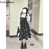 Ropa Mujer Sweet Two Piece Set for Women Puff Sleeve White Blouses Floral Sling Dresses Outfits Japanese Fashion Cute Suit-Outfit