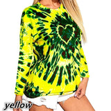 Tie-Dye Heart Print T-shirt Creative Casual O-Neck Long Sleeve Clothes Autumn 5XL Large Size Ladies Loose