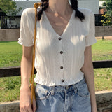 V-Neck Short-Style Knitted Cardigan Female Ins Super Hot New Korean Version Of Summer Sunscreen Shirt Short-Sleeved Woman-Outfit