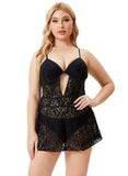 Strap Solid Lace Plus Size One Piece